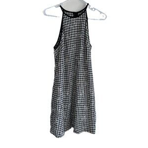 VTG 90s All That Jazz Gingham Mini Dress Juniors 9-10 Black White High Neck